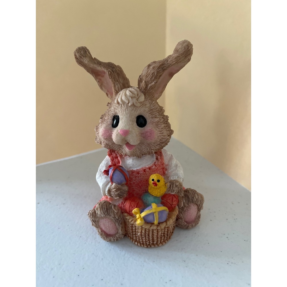 K's Collection Easter Bunny Figurine Pink Dress Basket with Eggs and Chick 4.5"